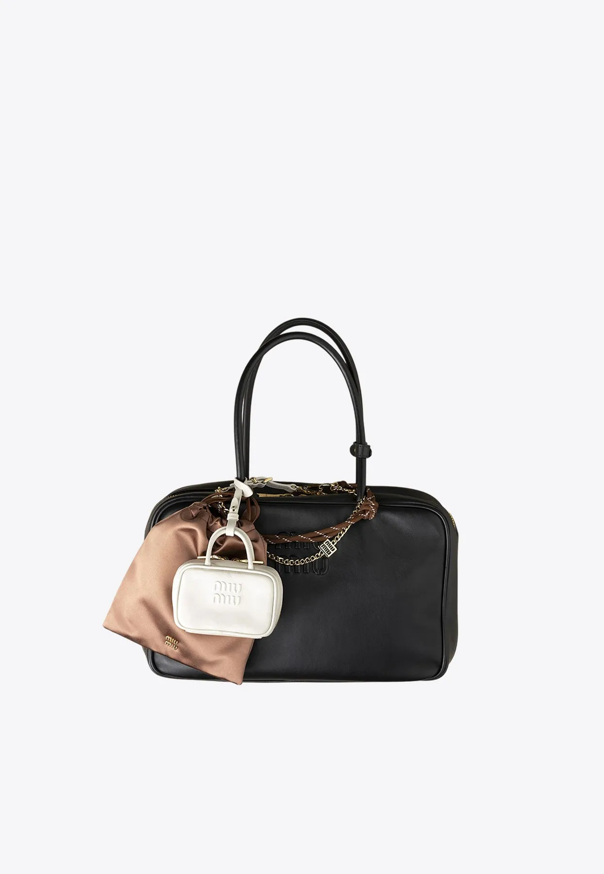 Logo Plaque Satin Pouch Bag