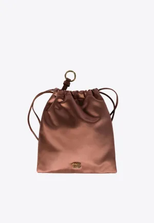 Logo Plaque Satin Pouch Bag
