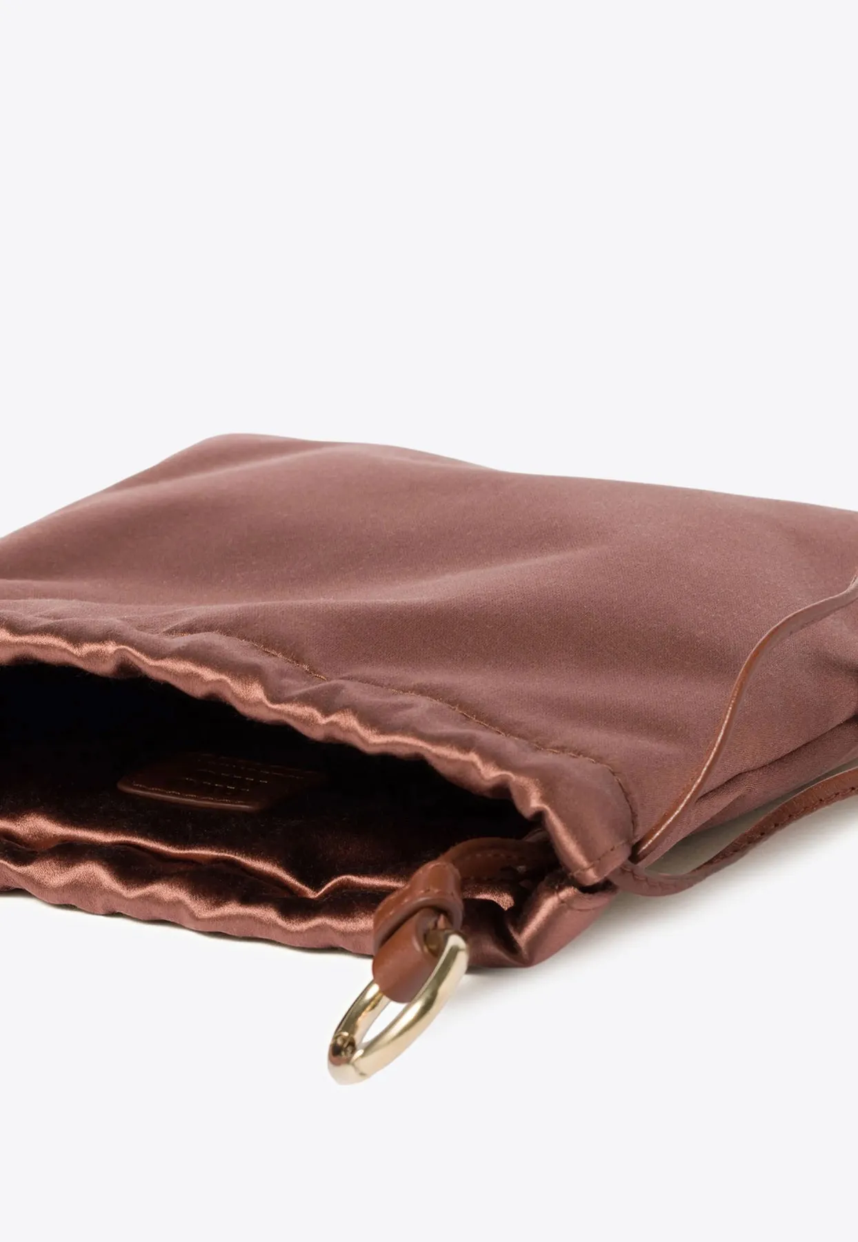 Logo Plaque Satin Pouch Bag