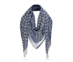 LOUIS VUITTON Monogram Denim blue and gray Stole Shawl