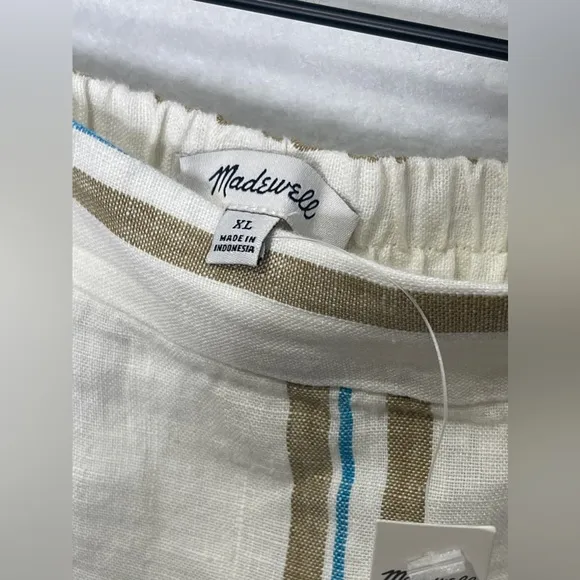 MADEWELL Maxi Skirt Women Large 100% Linen Column NEW Ivory Stripe NQ798