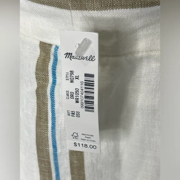 MADEWELL Maxi Skirt Women Large 100% Linen Column NEW Ivory Stripe NQ798