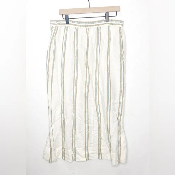 MADEWELL Maxi Skirt Women Large 100% Linen Column NEW Ivory Stripe NQ798