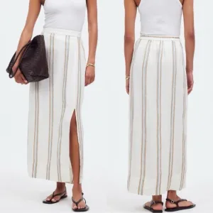 MADEWELL Maxi Skirt Women Large 100% Linen Column NEW Ivory Stripe NQ798