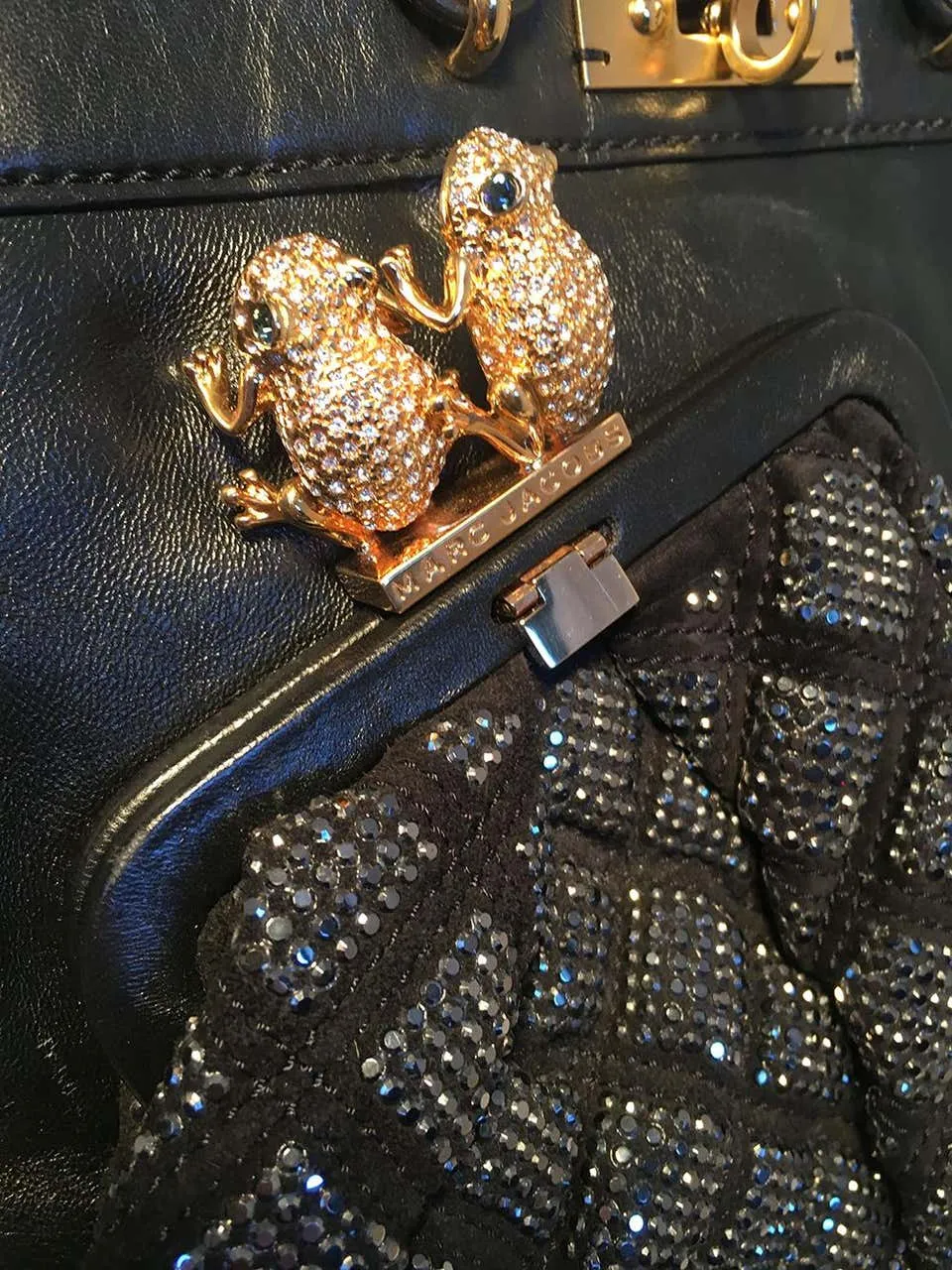 Marc Jacobs Black Leather and Sequin Small Duffy Frog Tote