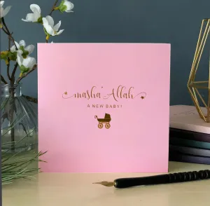 Masha'Allah, A New Baby! Gold Foiled Card in Blush Pink - RC 19