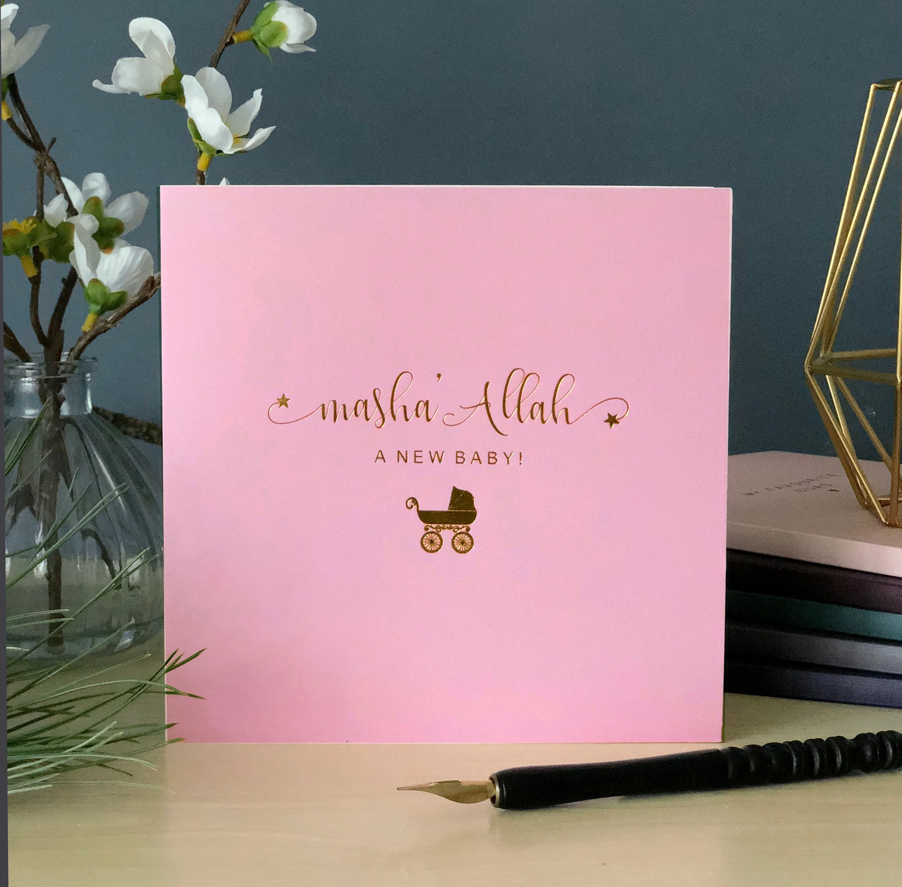 Masha'Allah, A New Baby! Gold Foiled Card in Blush Pink - RC 19