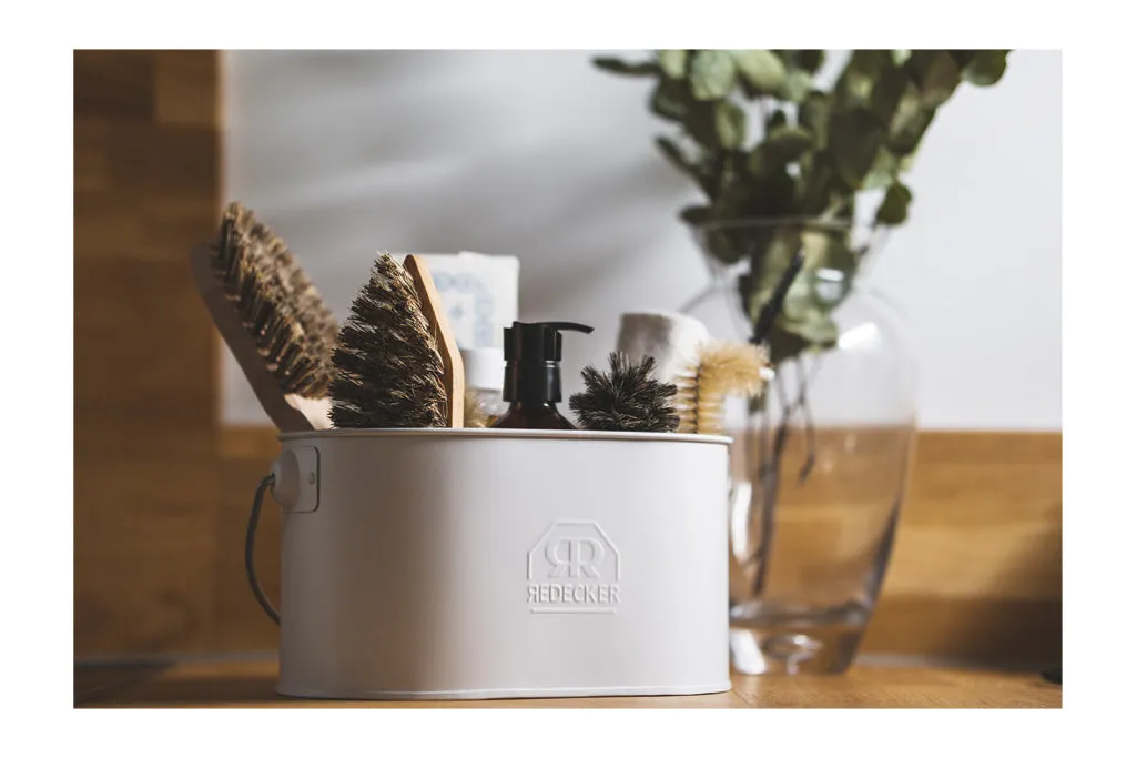 Metal Portable Caddy with wood handle | White