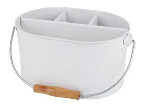 Metal Portable Caddy with wood handle | White