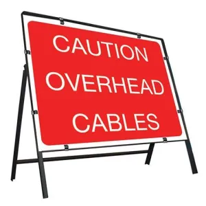 Metal Road Sign Caution Overhead Cables