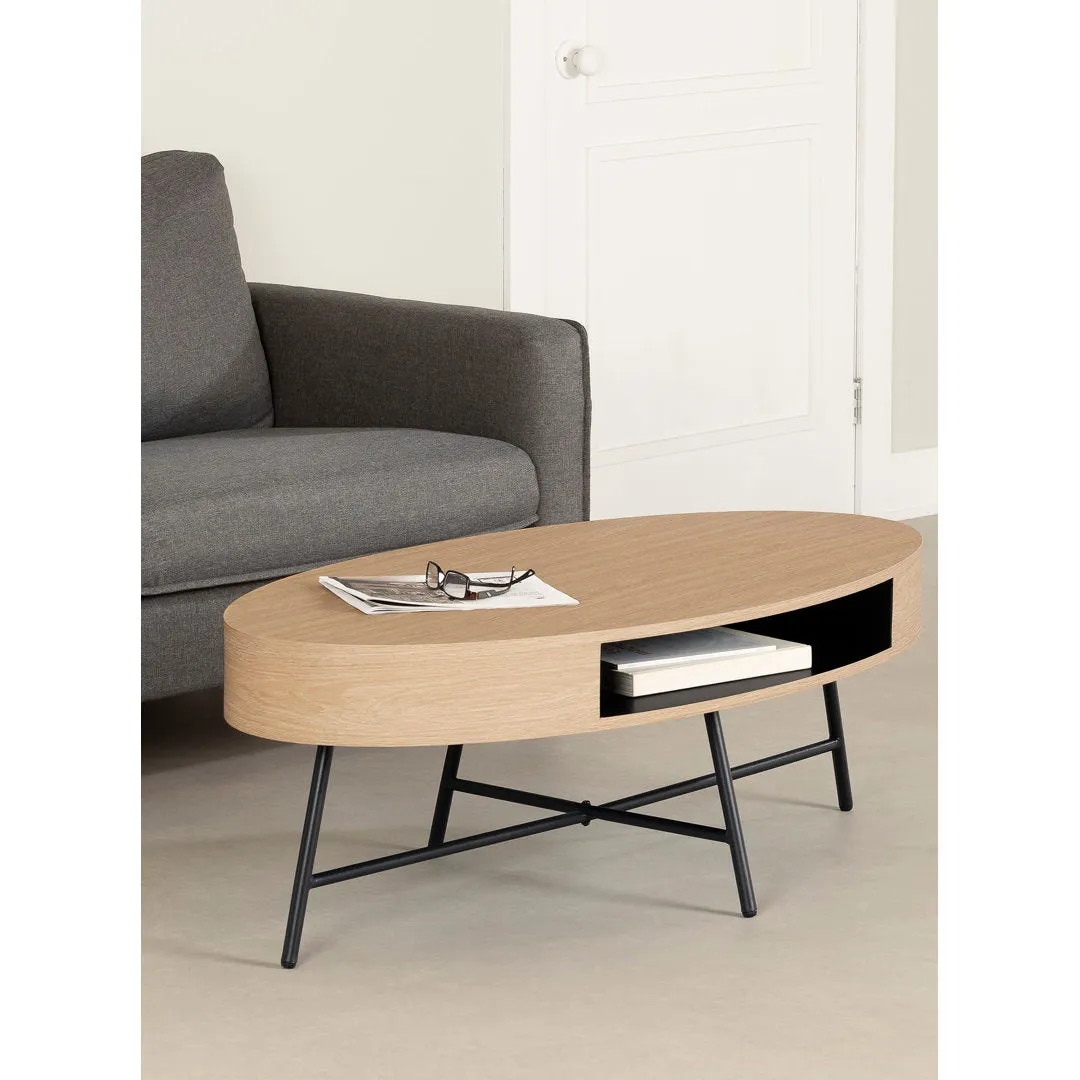 Mezzy Oval Coffee Table Natural Acacia South Shore Table Top Color: Pale Oak