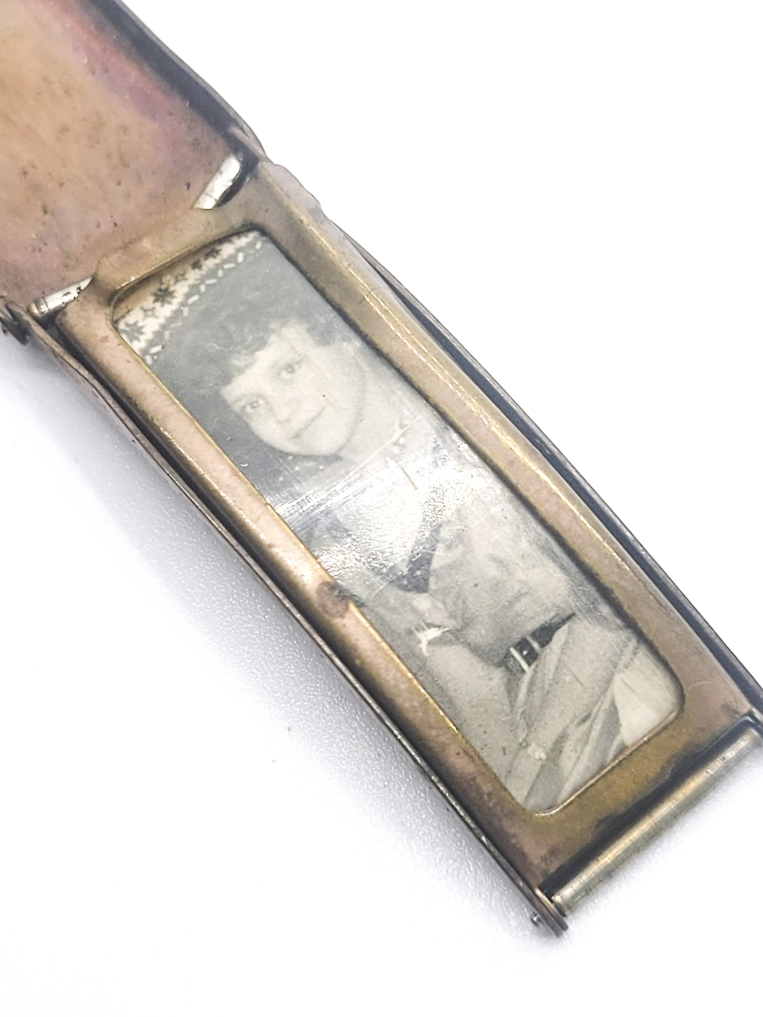 Mid Century brass locket watch band with pictures. Locket only
