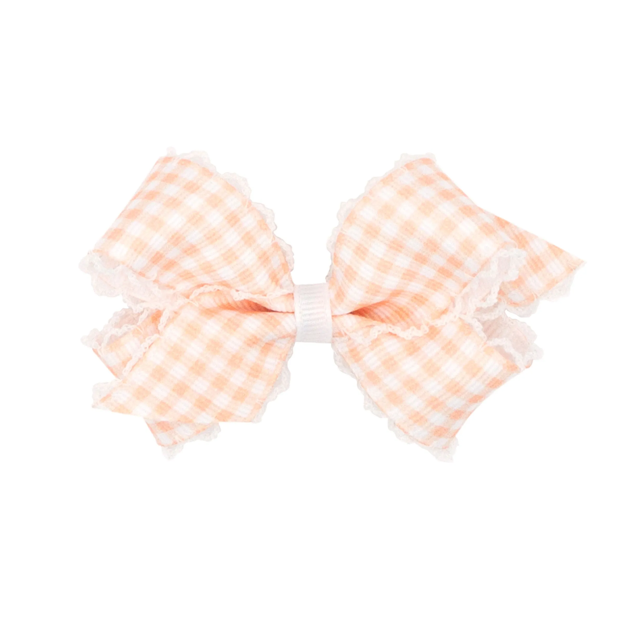 Mini Gingham w/Moonstitch Hair Bow on Clippie - 6 Colors