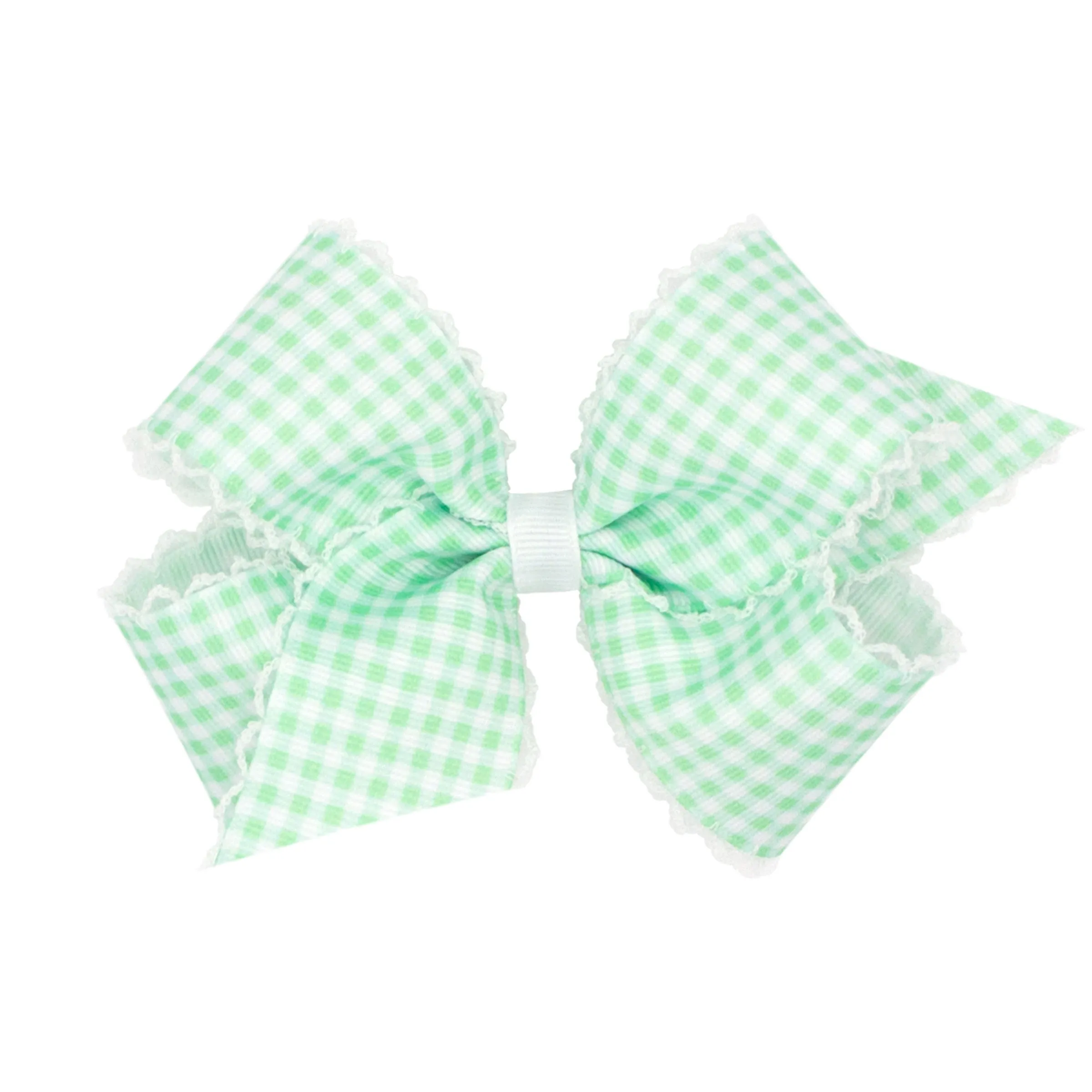 Mini Gingham w/Moonstitch Hair Bow on Clippie - 6 Colors