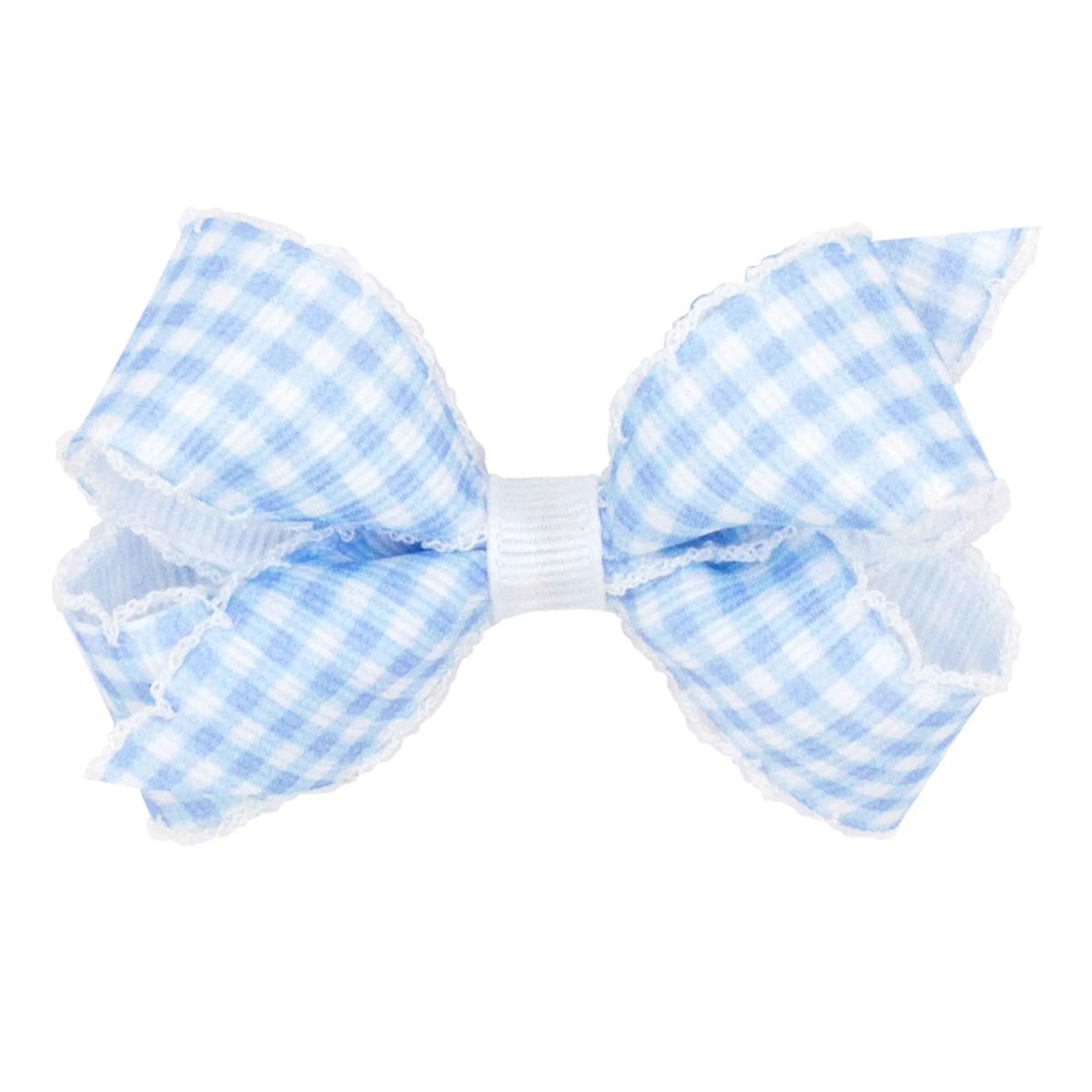 Mini Gingham w/Moonstitch Hair Bow on Clippie - 6 Colors