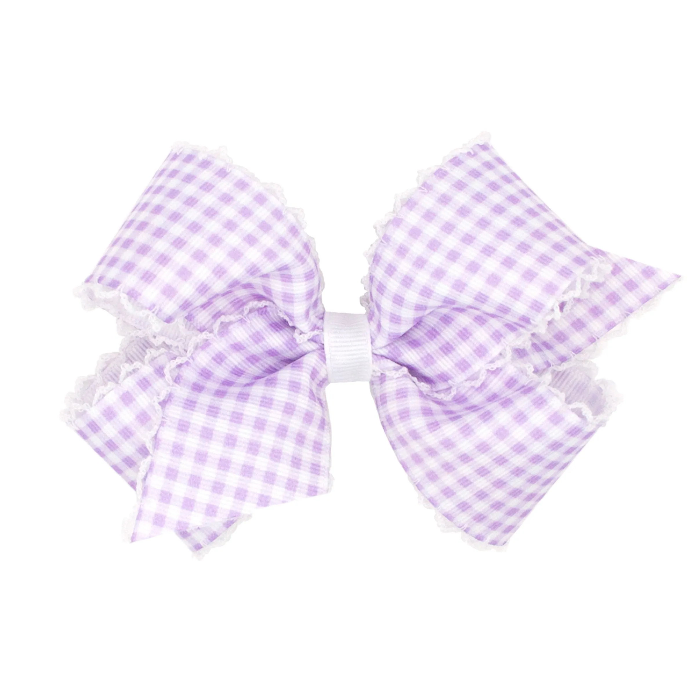 Mini Gingham w/Moonstitch Hair Bow on Clippie - 6 Colors