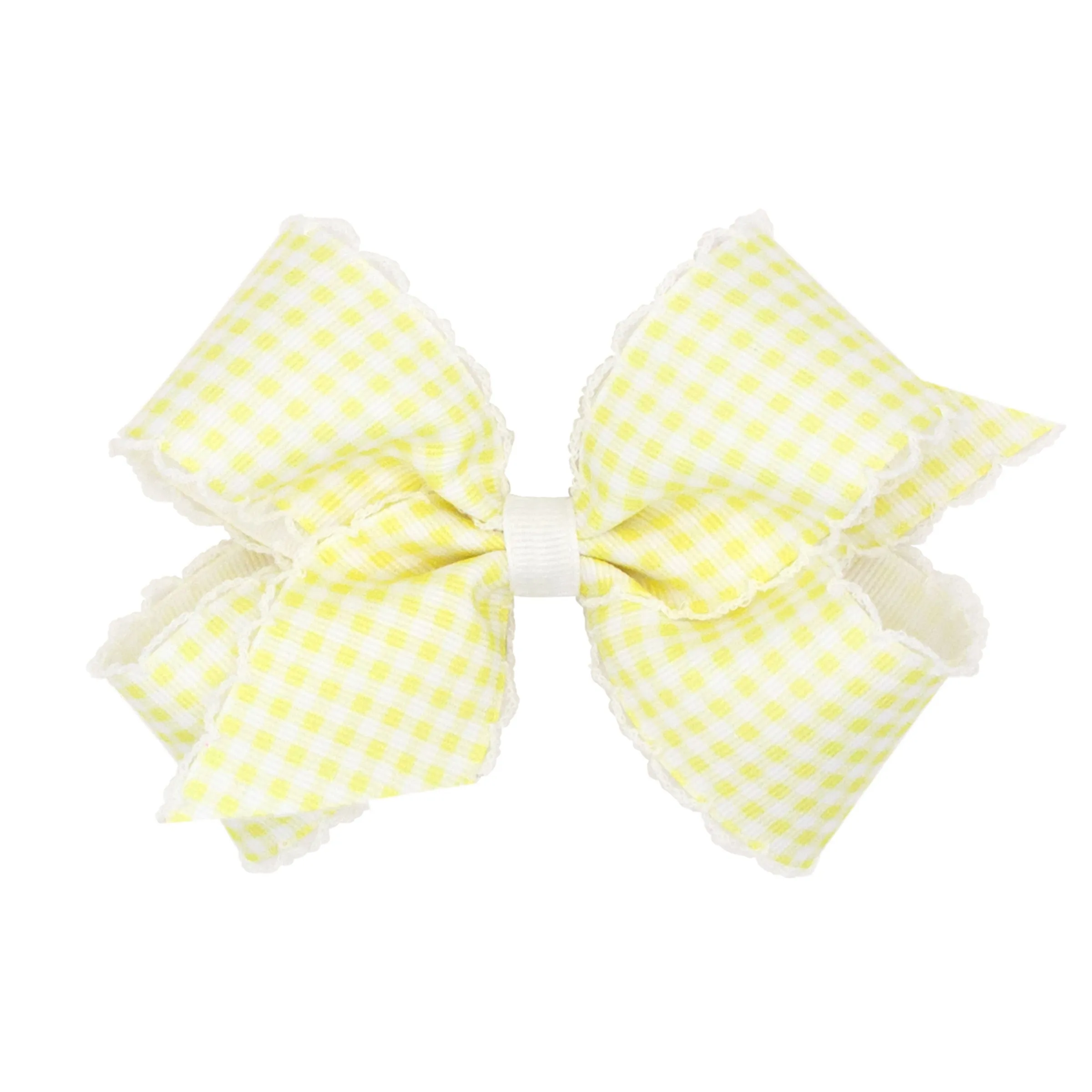 Mini Gingham w/Moonstitch Hair Bow on Clippie - 6 Colors