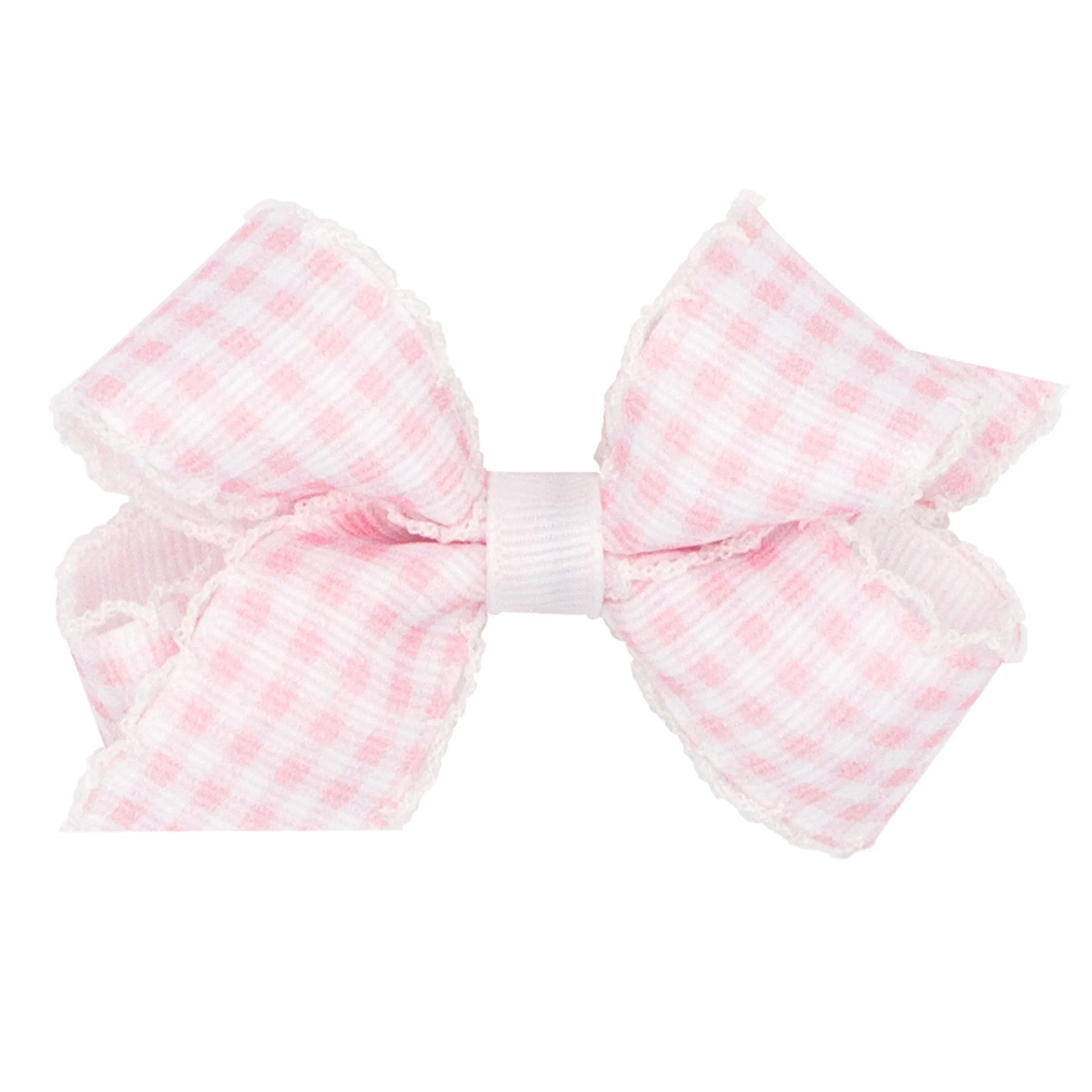 Mini Gingham w/Moonstitch Hair Bow on Clippie - 6 Colors