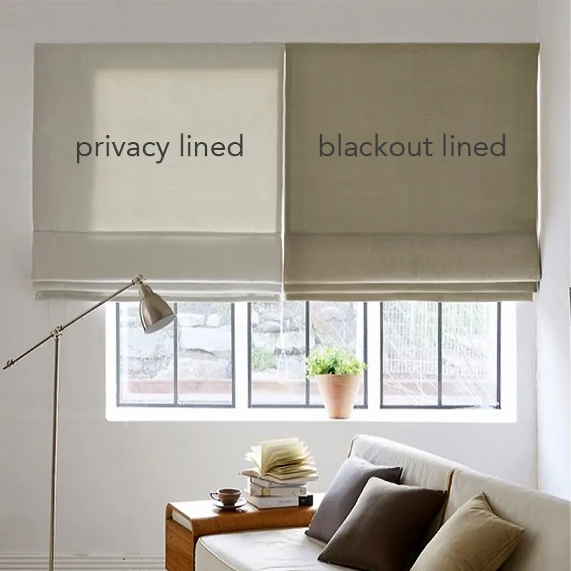 Modern Vintage White, Light Grey and Dark Grey Striped Linen Custom Made Flat Roman Shade