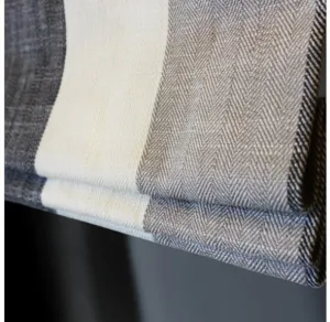 Modern Vintage White, Light Grey and Dark Grey Striped Linen Custom Made Flat Roman Shade