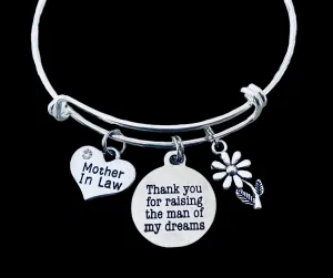 Mother in Law Thank you for Raising the Man of My Dreams Expandable Charm Bracelet Bangle Wedding Gift