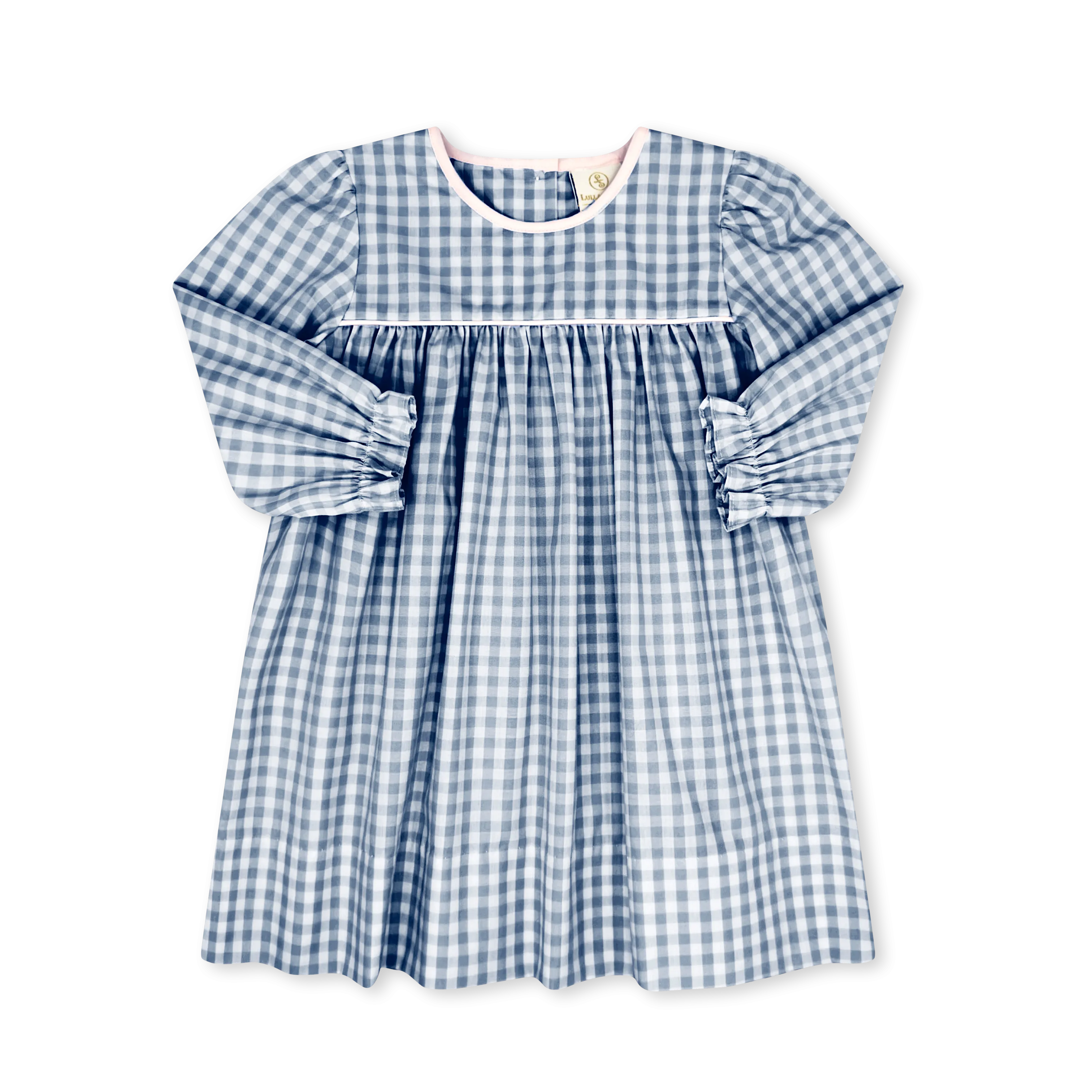 Mother May I Dress Long Sleeve - Stone Blue Check