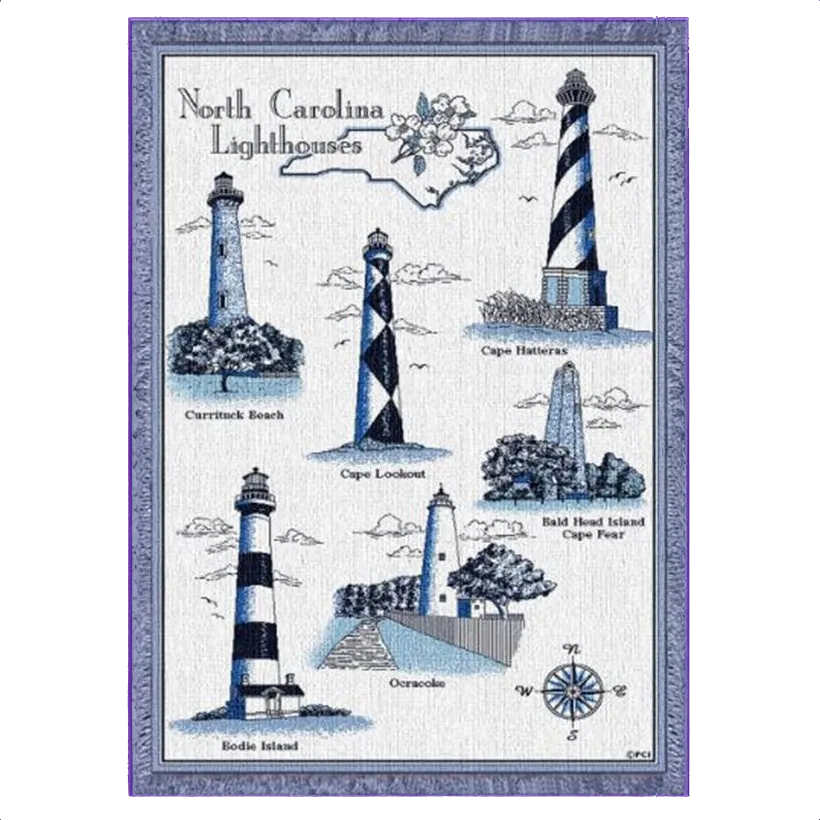 Natural/Blue Lighthouses Of NC Throw