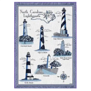 Natural/Blue Lighthouses Of NC Throw