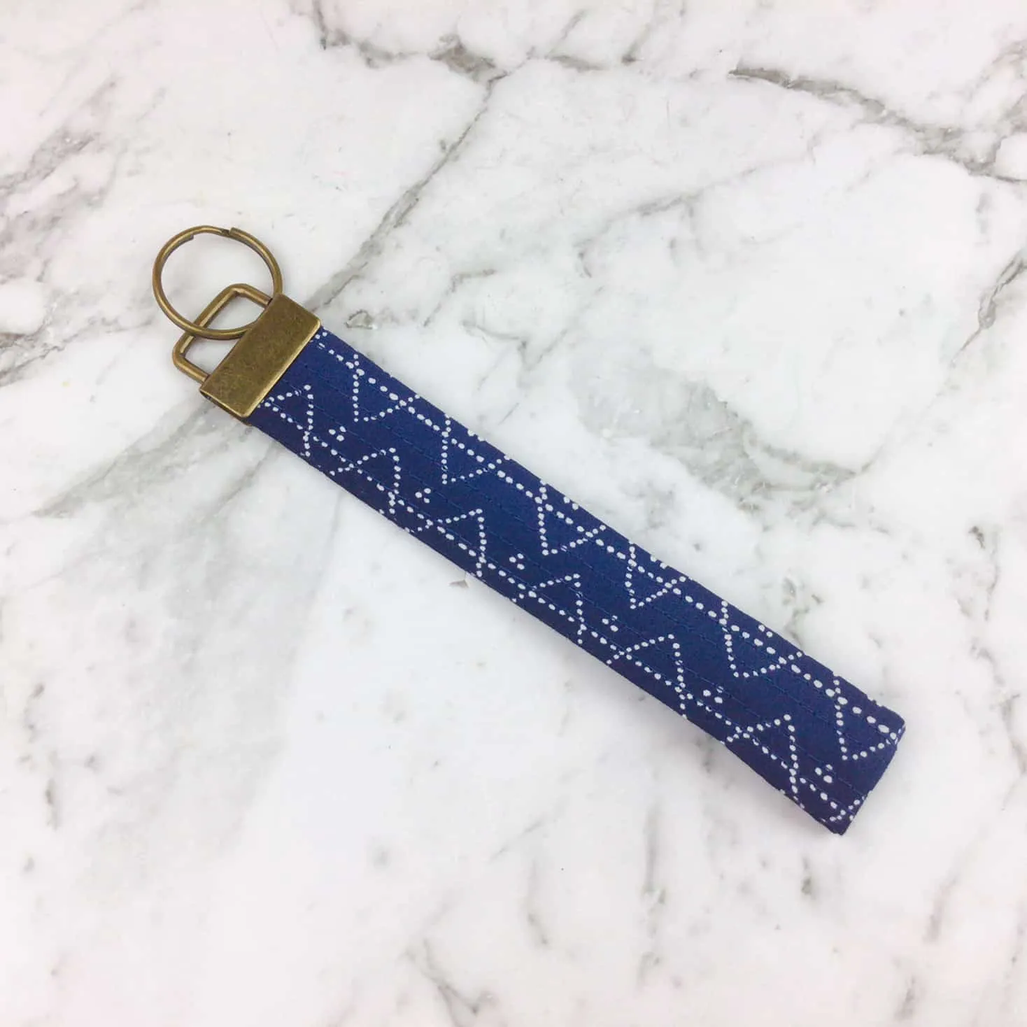 Navy Zig Zag Key Fob.