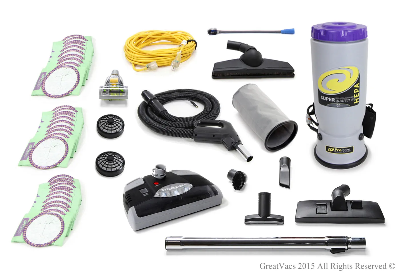 NEW Fully Loaded Proteam Super QuarterVac 6 QT Commercial Backpack Vacuum & Electric Head