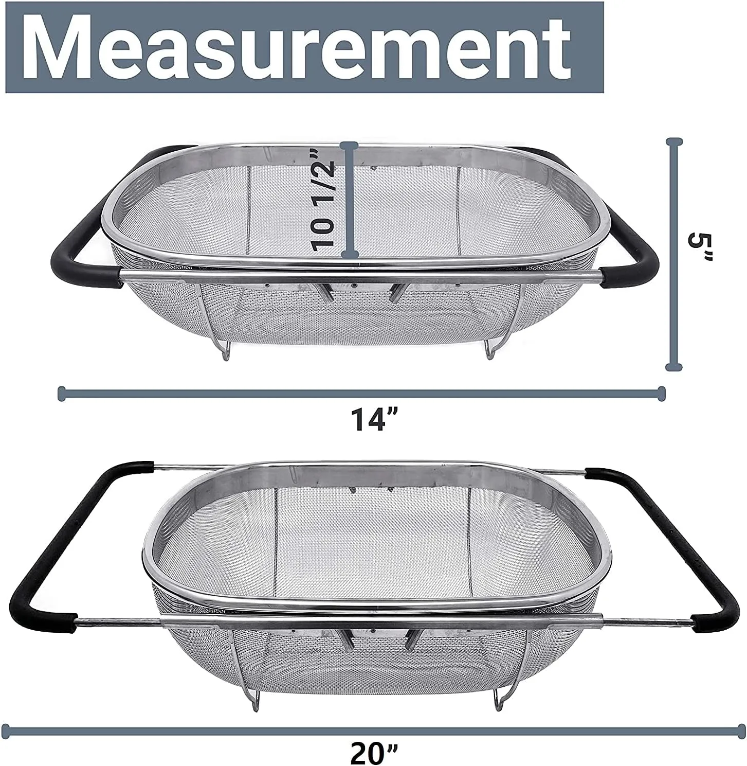 New Makerstep Over the Sink Colander Strainer Basket Stainless Steel, For Kitchen Sink with Rubber Grip, Fine Mesh, Large Kitchen Gadgets Tools, Expandable Sink Strainer Home Kitchen Essentials