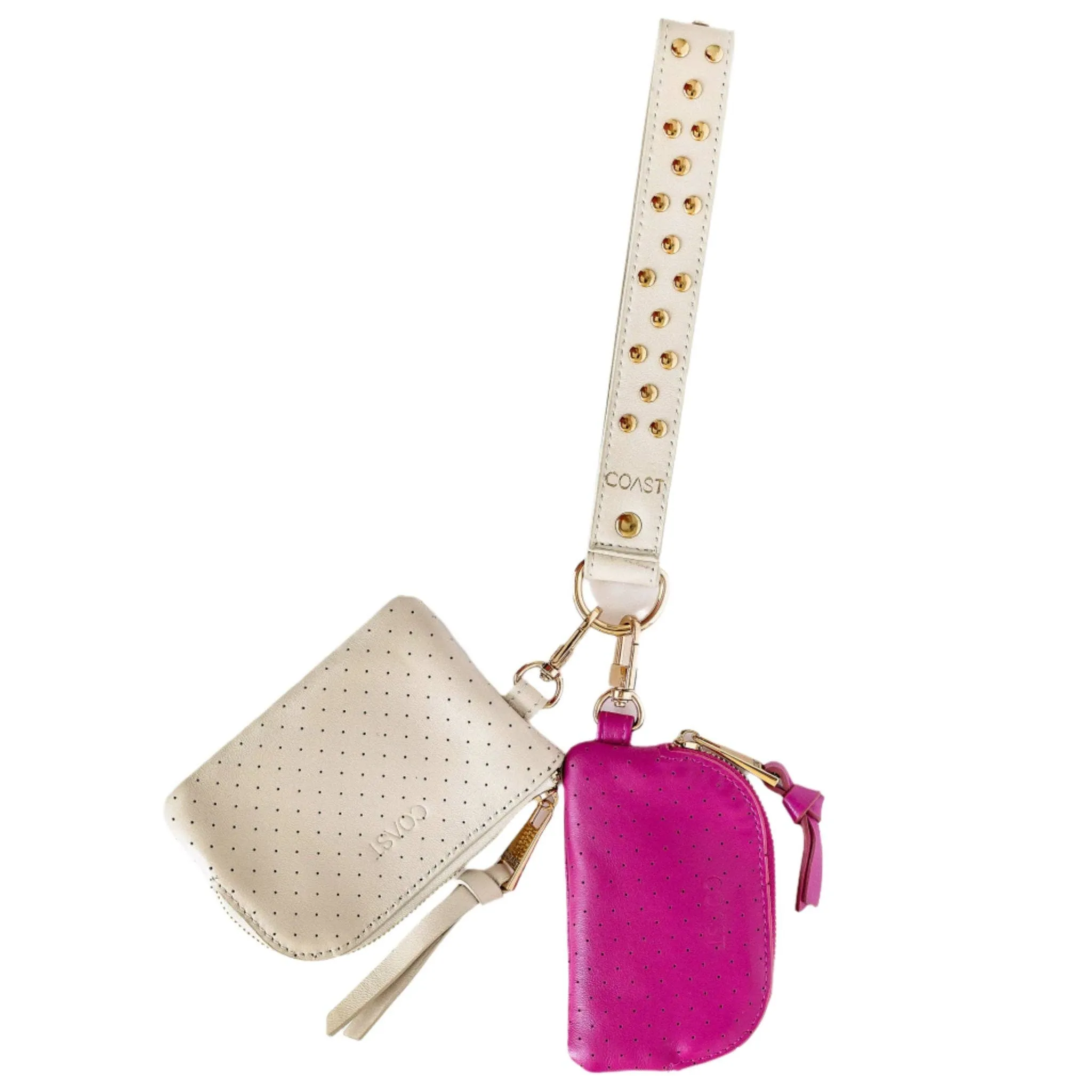 Newport Leather Gold Studded Keychain: Ivory
