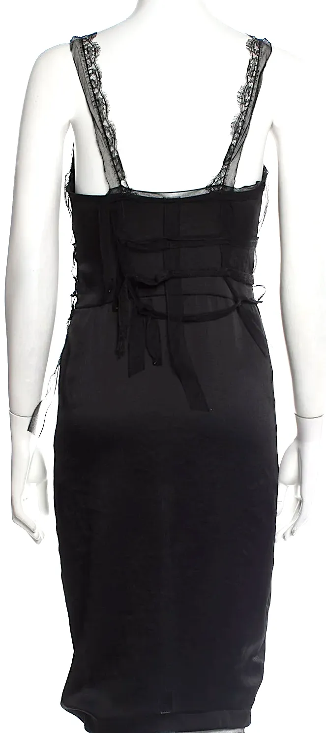 NINA RICCI Paris. Black V-Neck Lace Trim Slip Dress