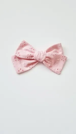 Nyla Knotted Hair Bow - Pink Eyelet