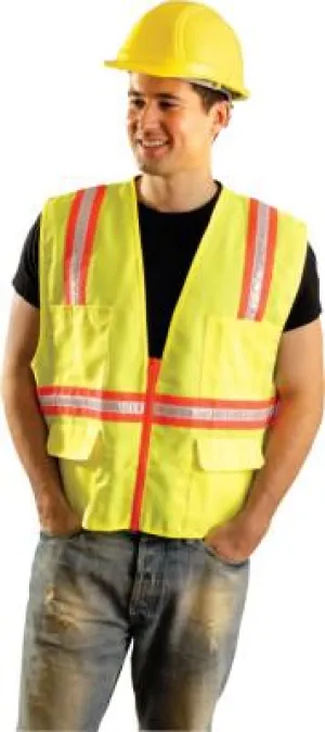 OccuNomix Non-ANSI Contractor Style Solid Vests, 3X-L, Hi-Viz Orange; Yellow Contrast Trim, LUX-XTRANS-O3X