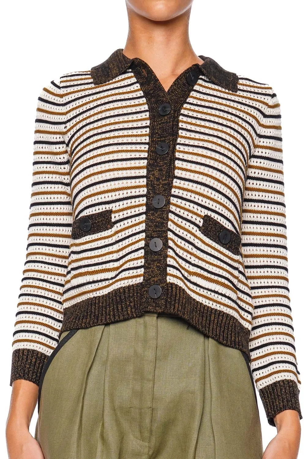 Olive Striped Mesh Cardigan