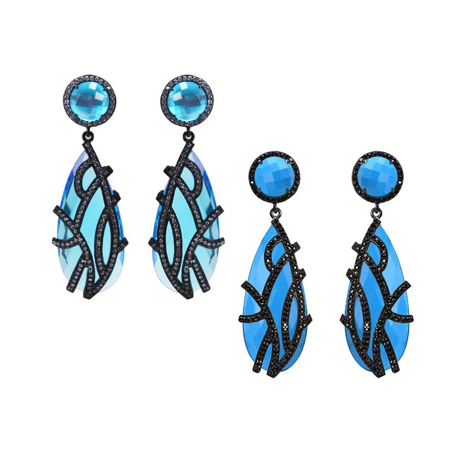 Overlay Earrings, Aquamarine or Turq