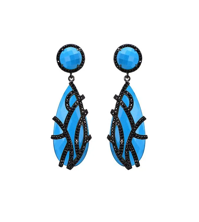 Overlay Earrings, Aquamarine or Turq