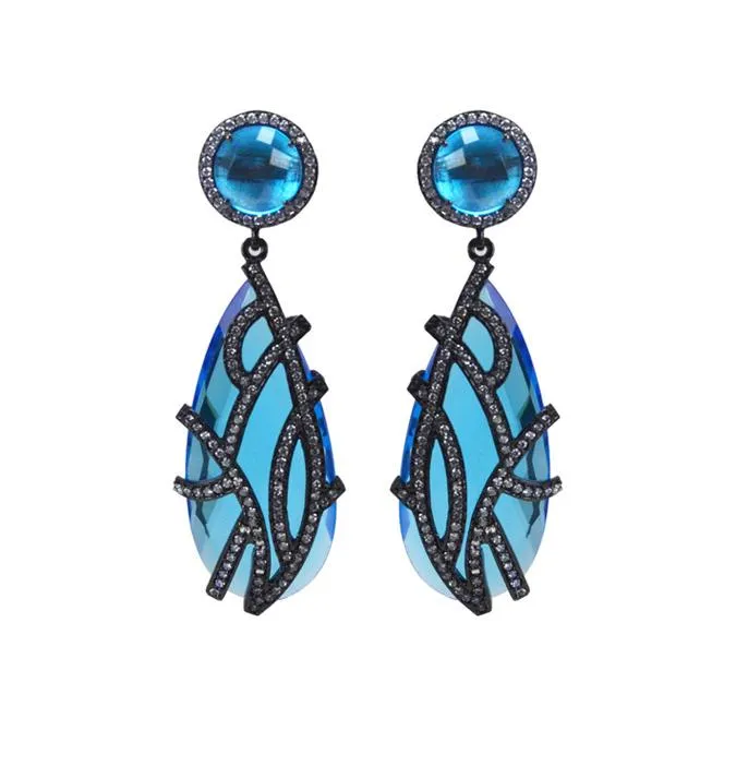 Overlay Earrings, Aquamarine or Turq