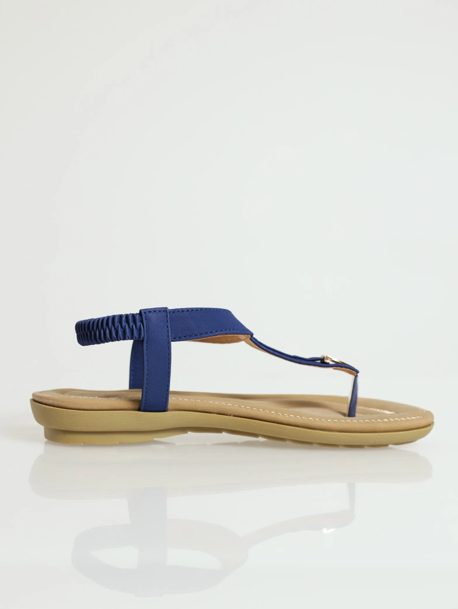Padded Flattie Thong Sandal With Metal Trim - Navy