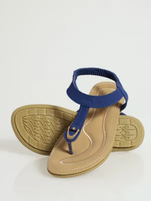 Padded Flattie Thong Sandal With Metal Trim - Navy