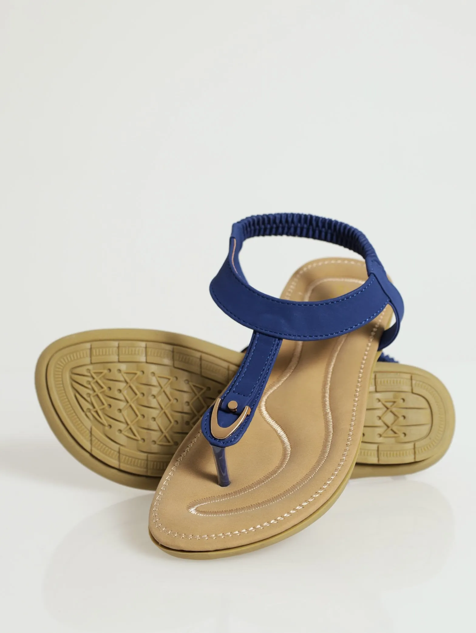 Padded Flattie Thong Sandal With Metal Trim - Navy
