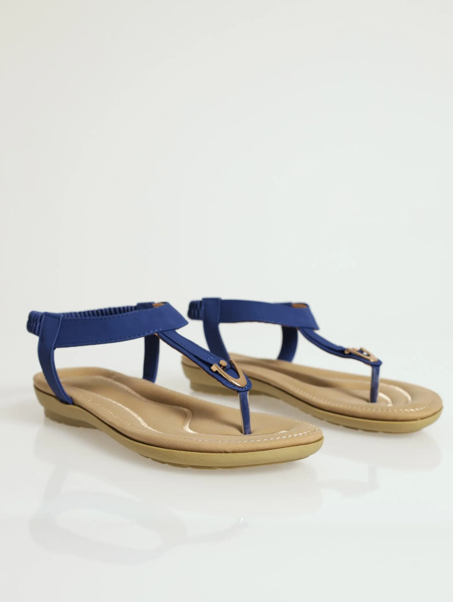 Padded Flattie Thong Sandal With Metal Trim - Navy
