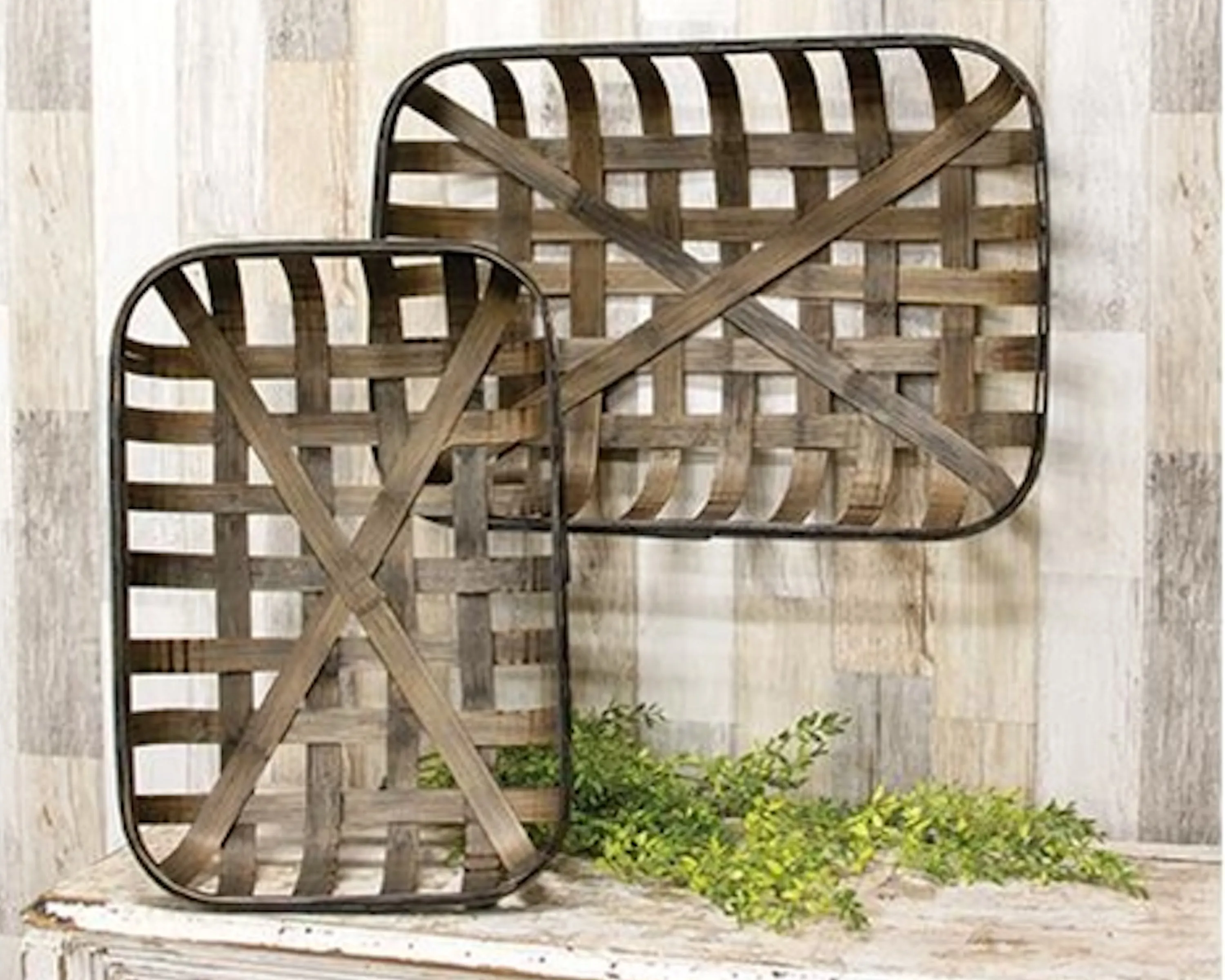 Pair of long dark brown tobacco baskets