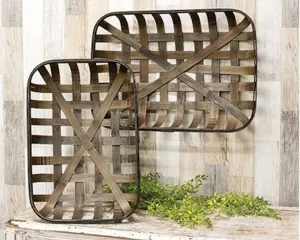 Pair of long dark brown tobacco baskets