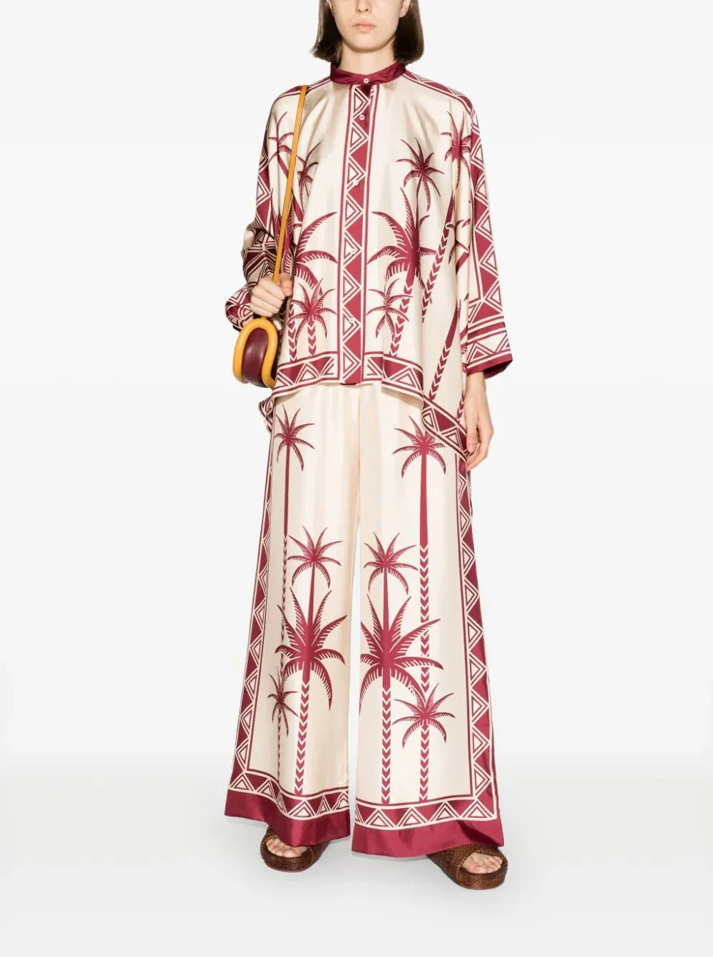 Palm Tree-Print Silk Shirt