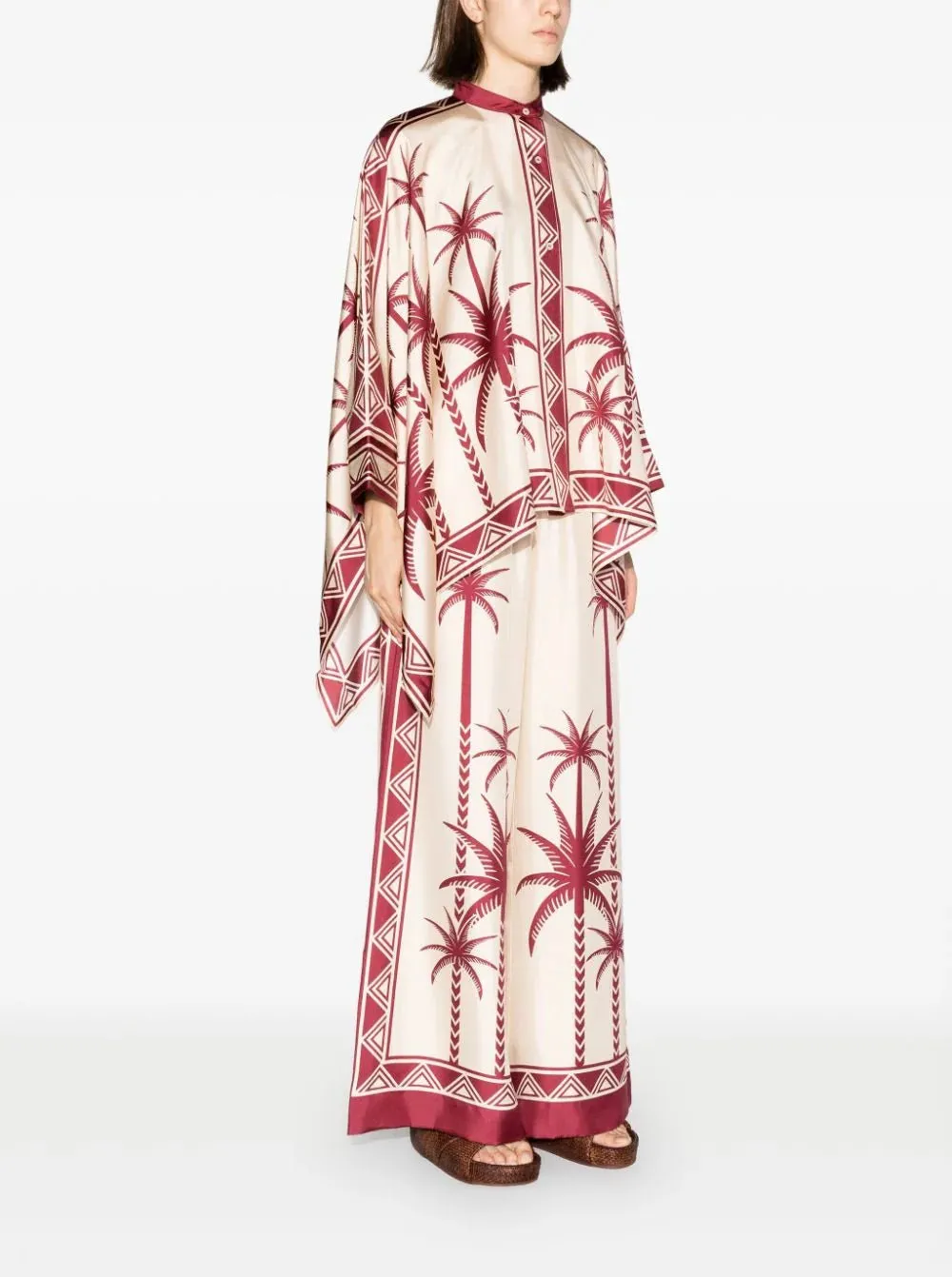 Palm Tree-Print Silk Shirt