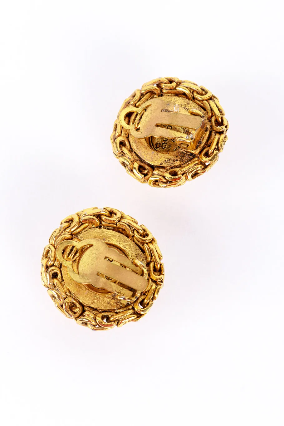 Pearl Button Chain Trim Earrings