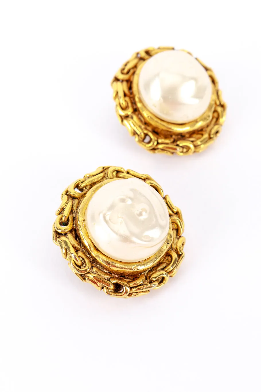 Pearl Button Chain Trim Earrings