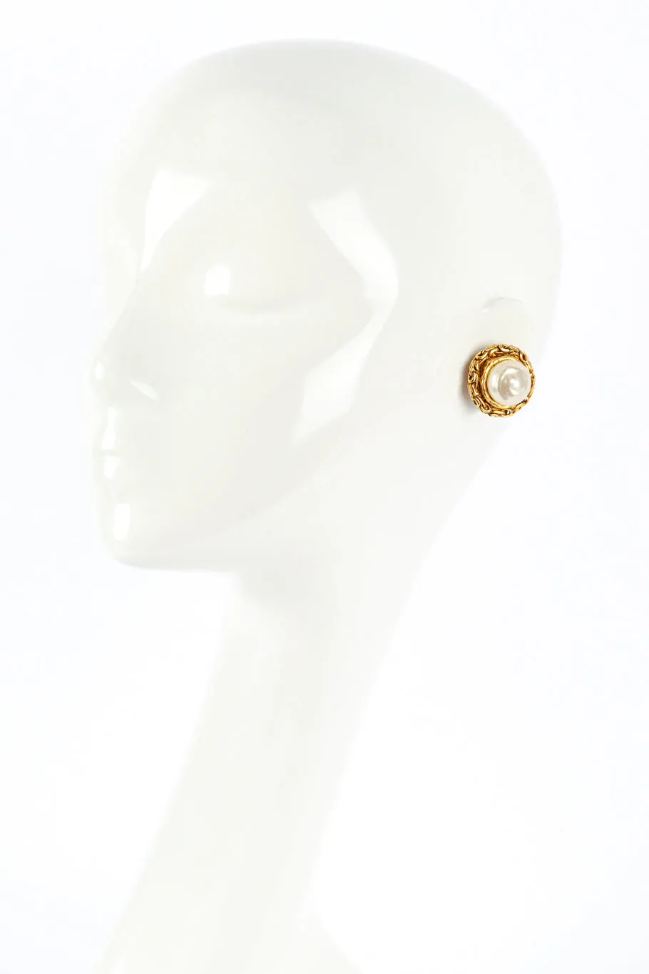 Pearl Button Chain Trim Earrings